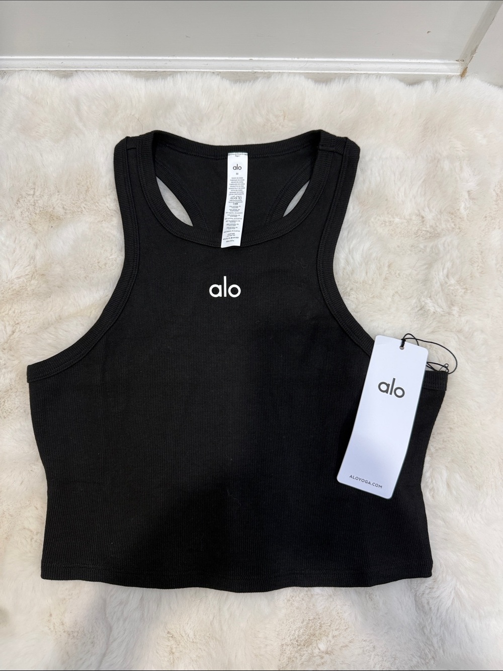 ALO Yoga Black Ribbed Racerback Crop Tank